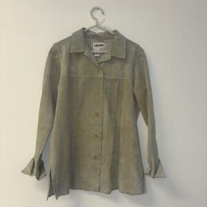 Womens Leather Jacket Sz M Green Vtg Classic Luxury 100% Leather Coat Y2K Funky